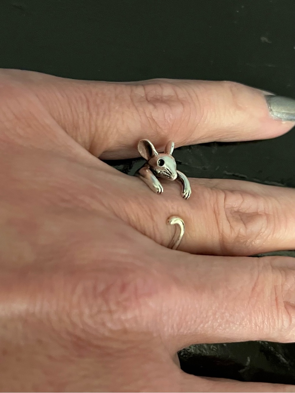 Silver Tone Adjustable Clinging Mouse Ring
